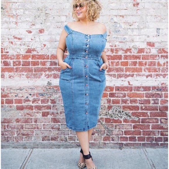 plus size denim midi dress